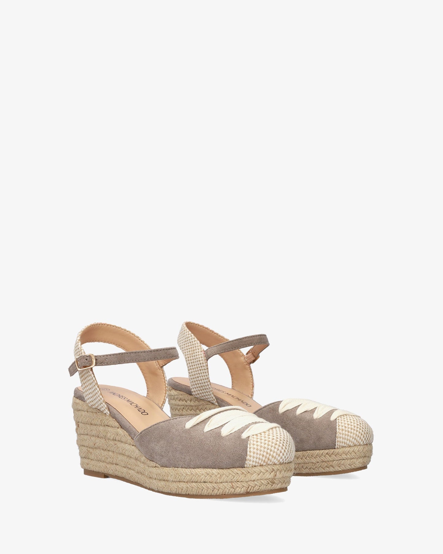 Grey faux suede sandal with jute wedge