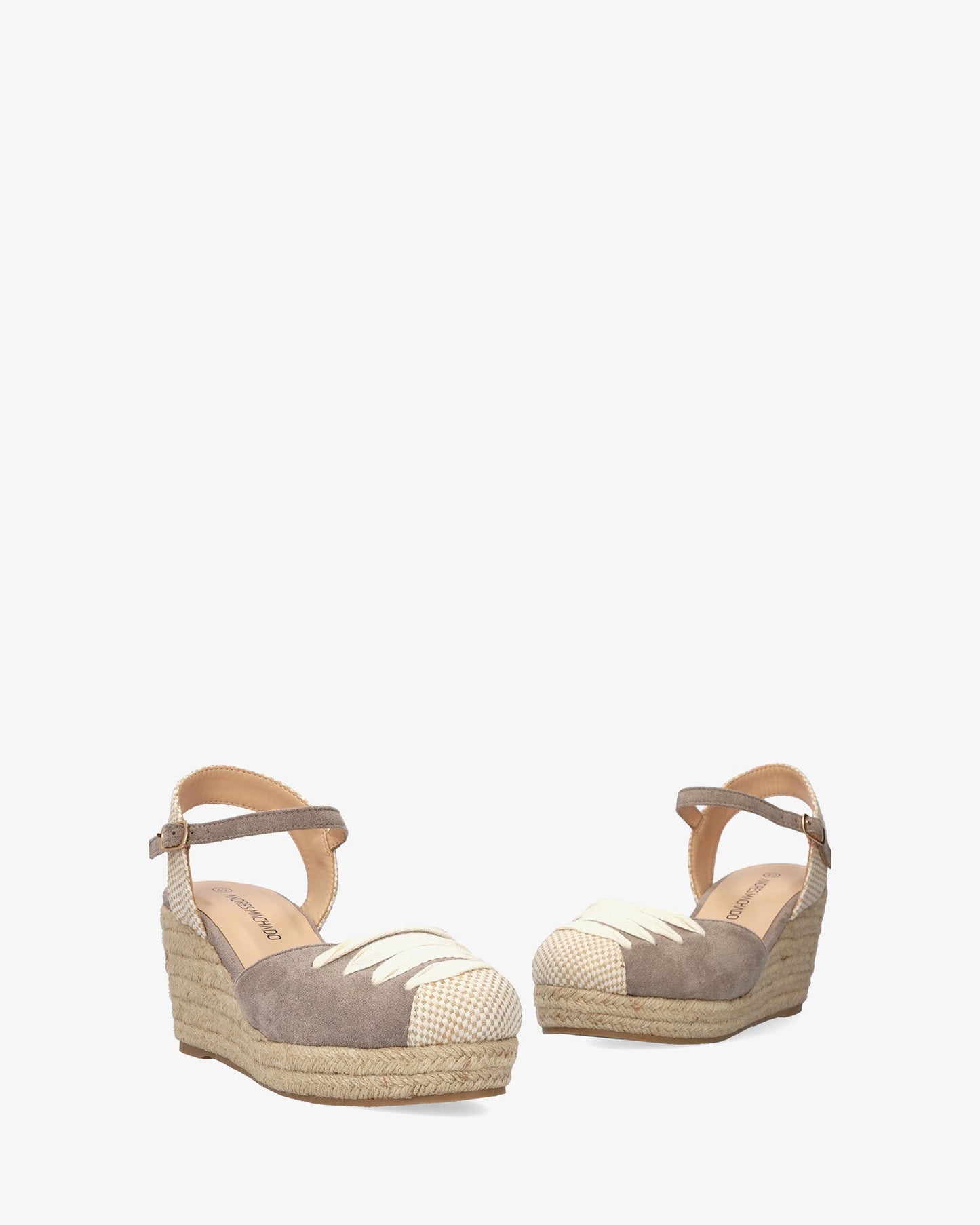 Grey faux suede sandal with jute wedge