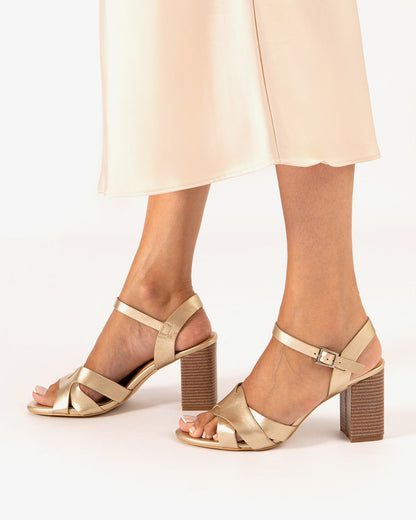 Soft gold sandal with square heel