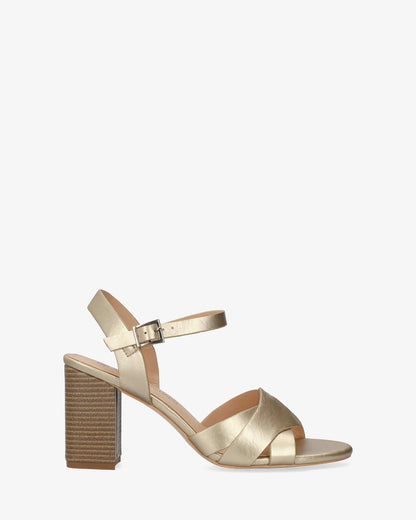 Soft gold sandal with square heel