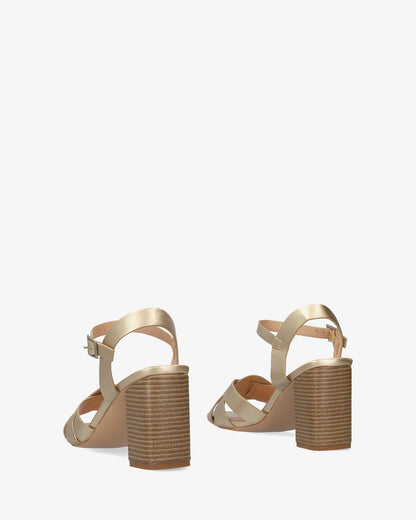 Soft gold sandal with square heel