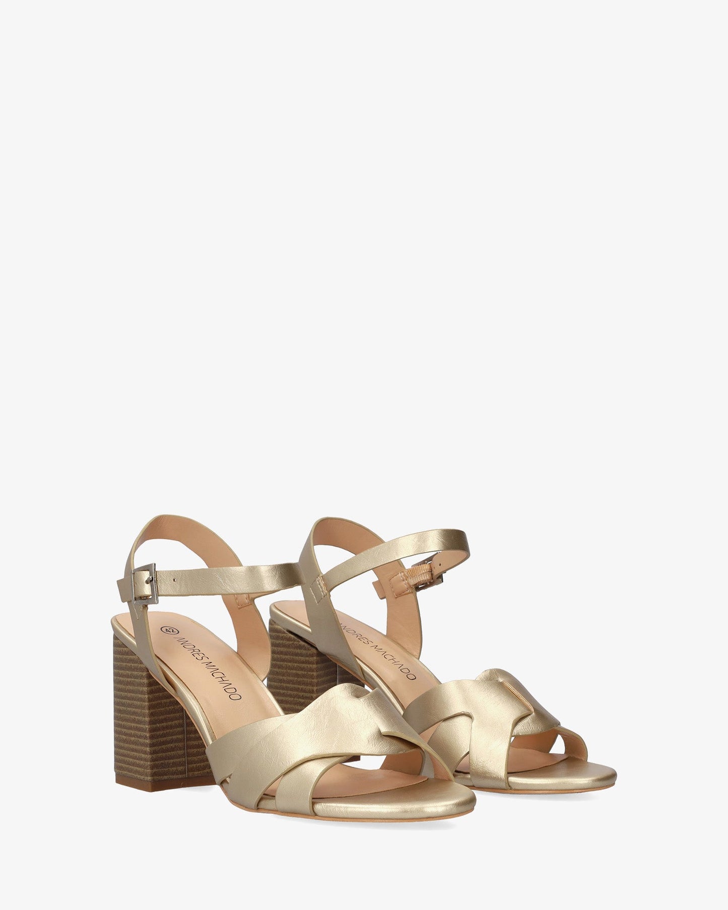 Soft gold sandal with square heel