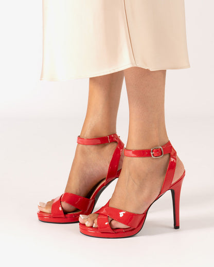 Red patent leather sandal with high heel