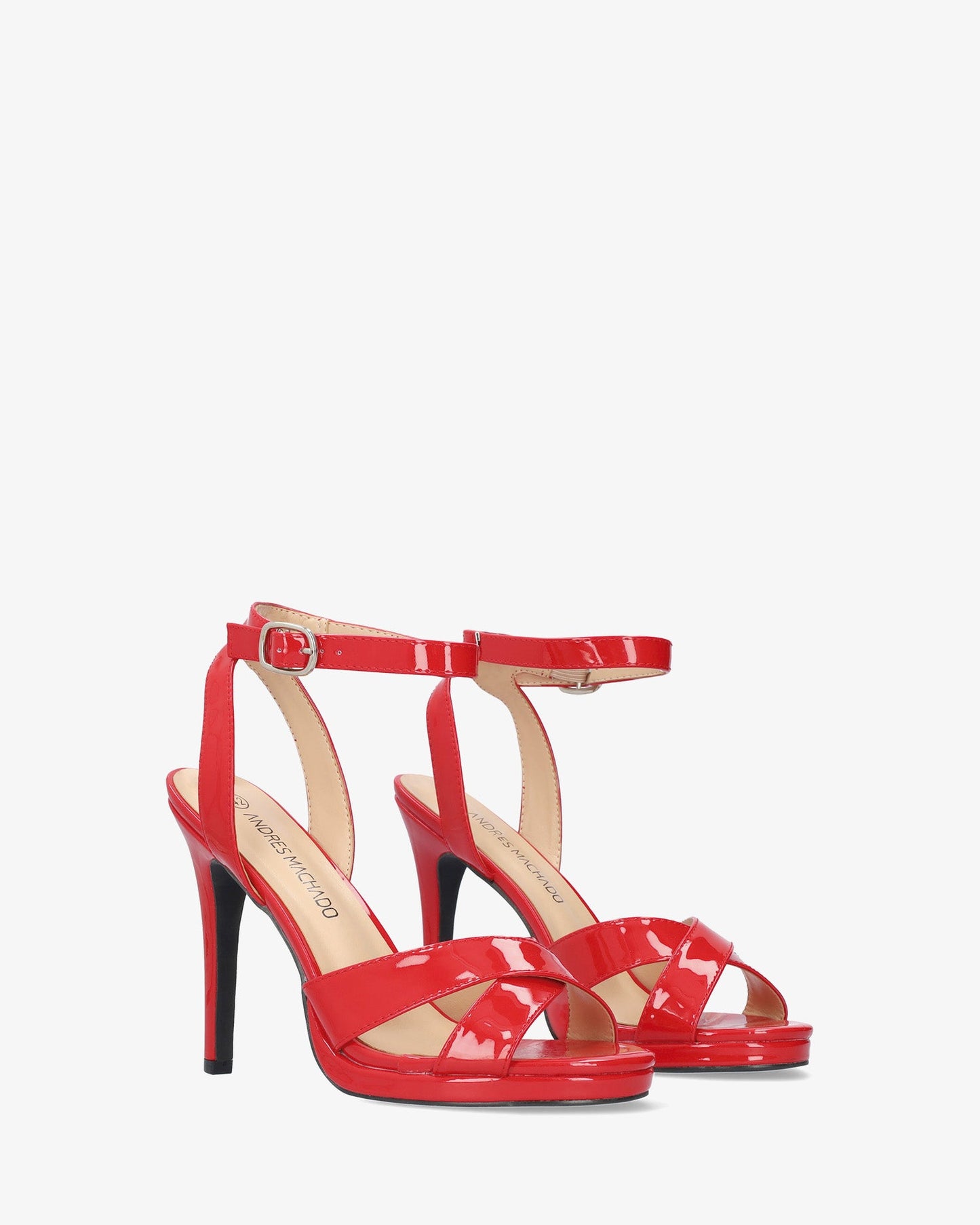 Red patent leather sandal with high heel