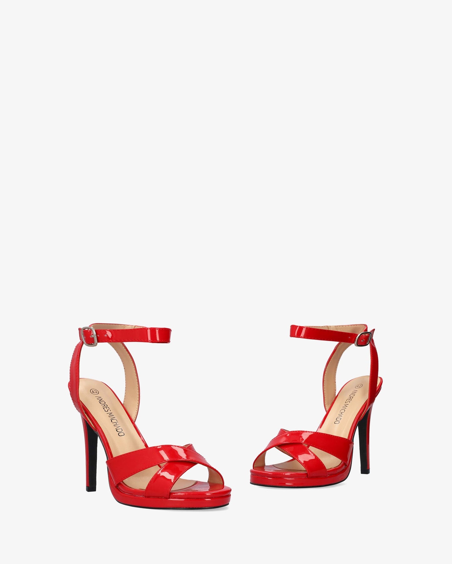 Red patent leather sandal with high heel