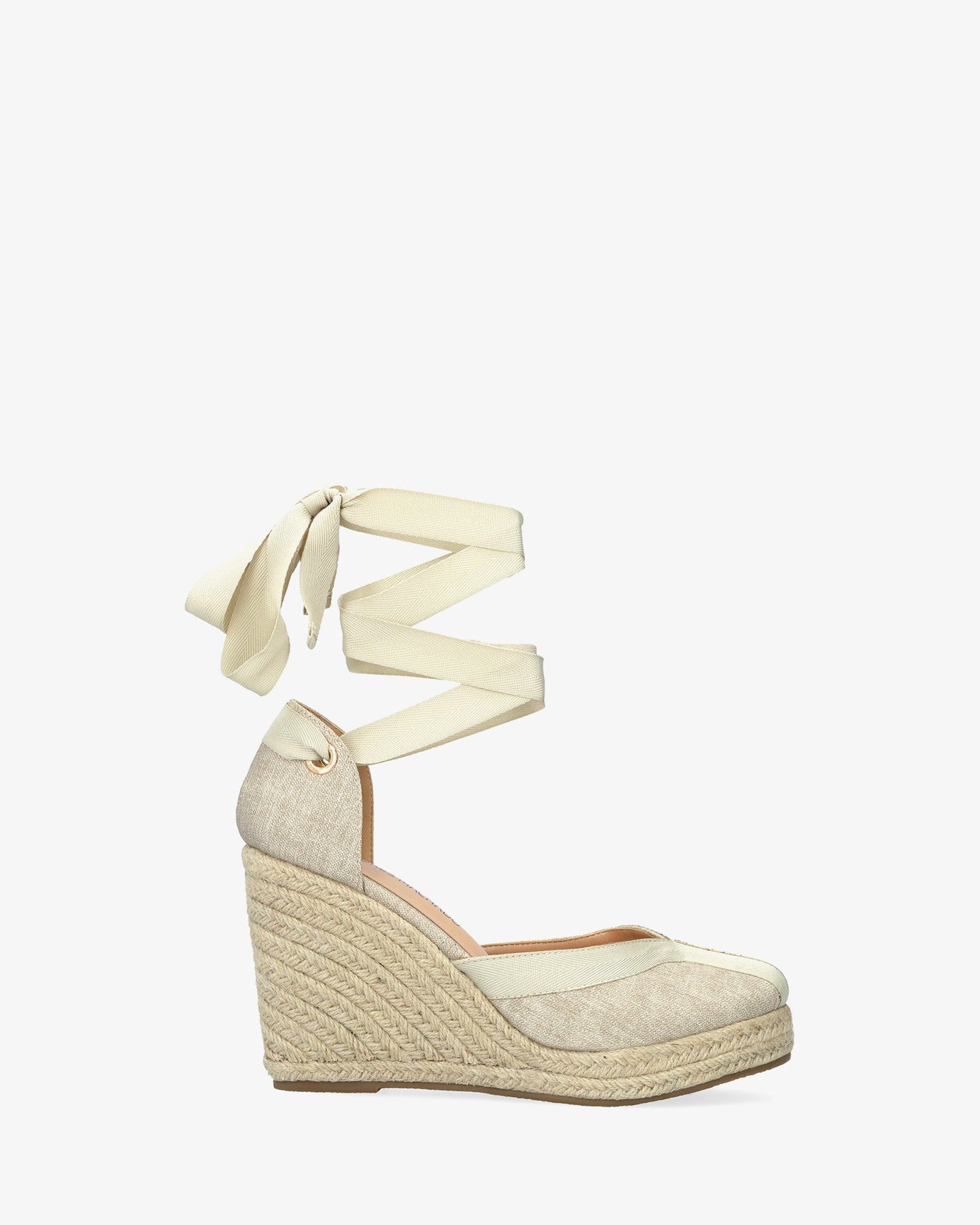 Beige fabric sandal with jute wedge