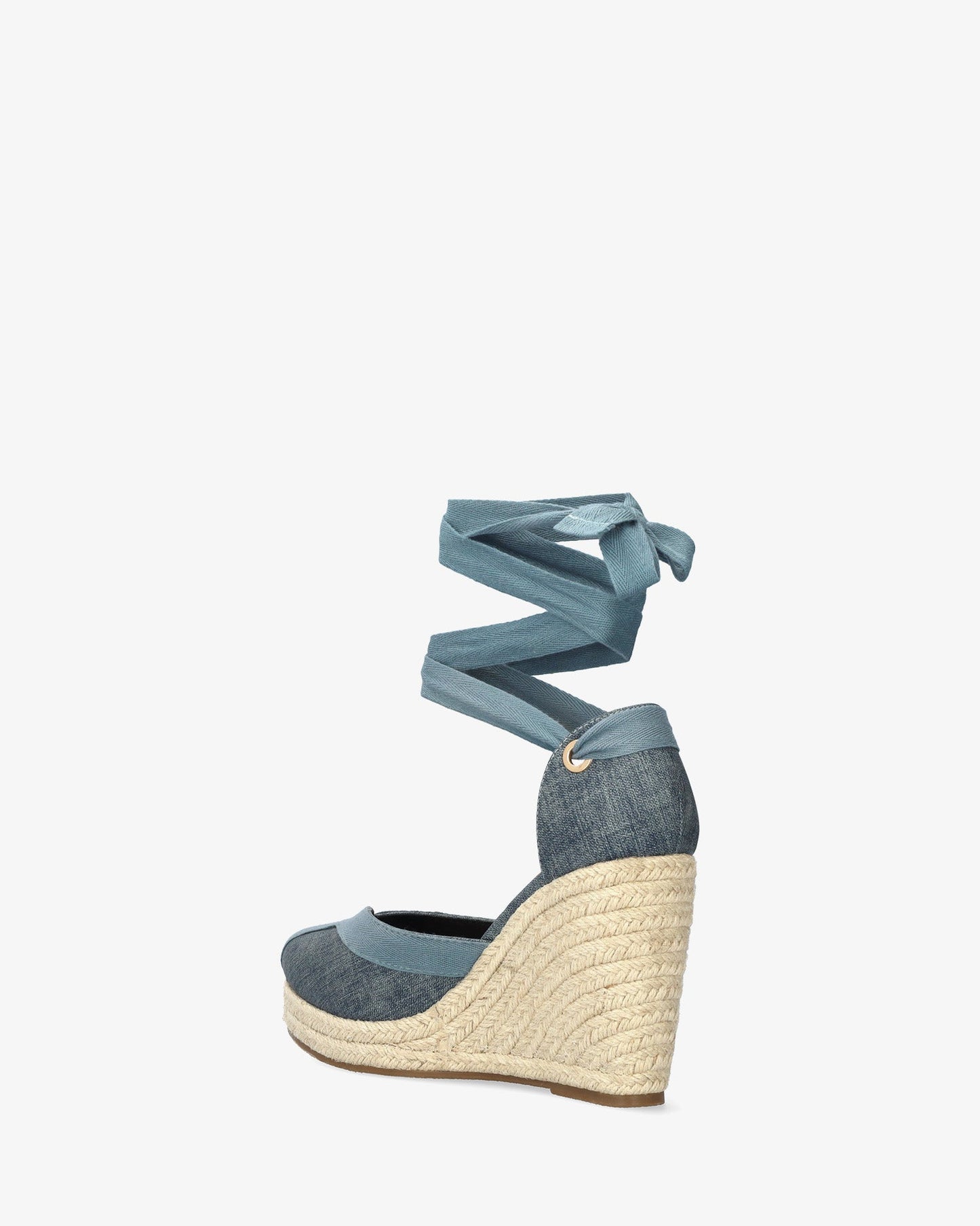 Turquoise fabric sandal with jute wedge