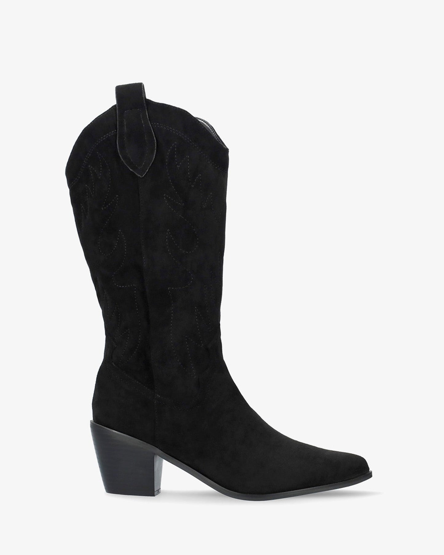Black faux suede cowboy boot