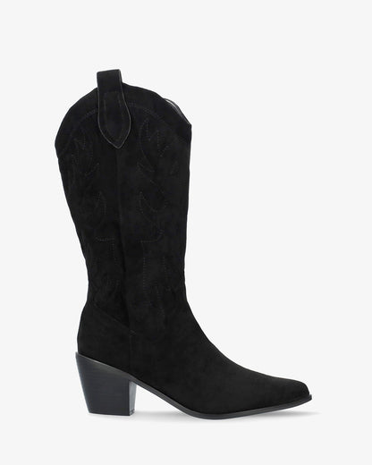 Black faux suede cowboy boot