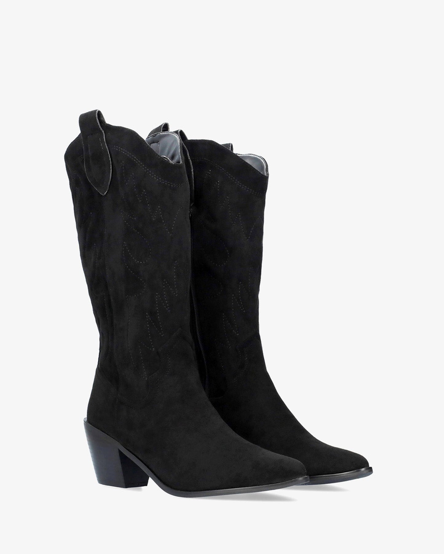 Black faux suede cowboy boot