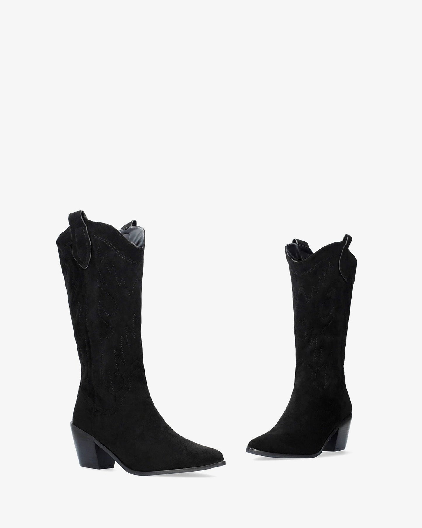 Black faux suede cowboy boot