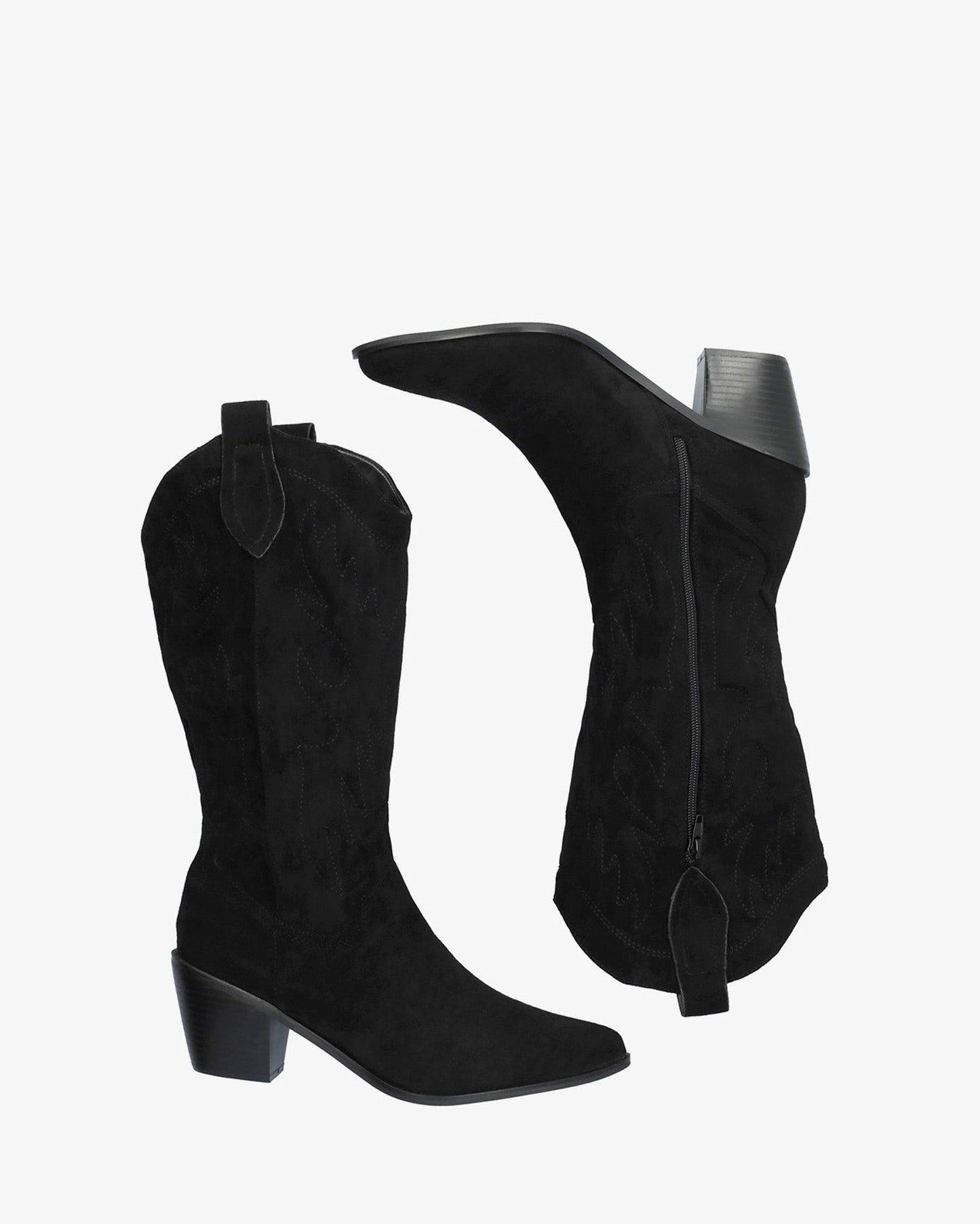 Black faux suede cowboy boot