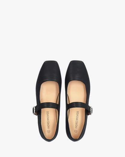 Bailarina mary jane plana en soft negro