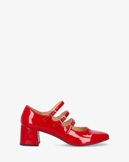 Mary Jane shoes with red patent leather heels