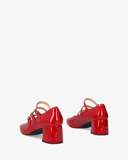 Mary Jane shoes with red patent leather heels
