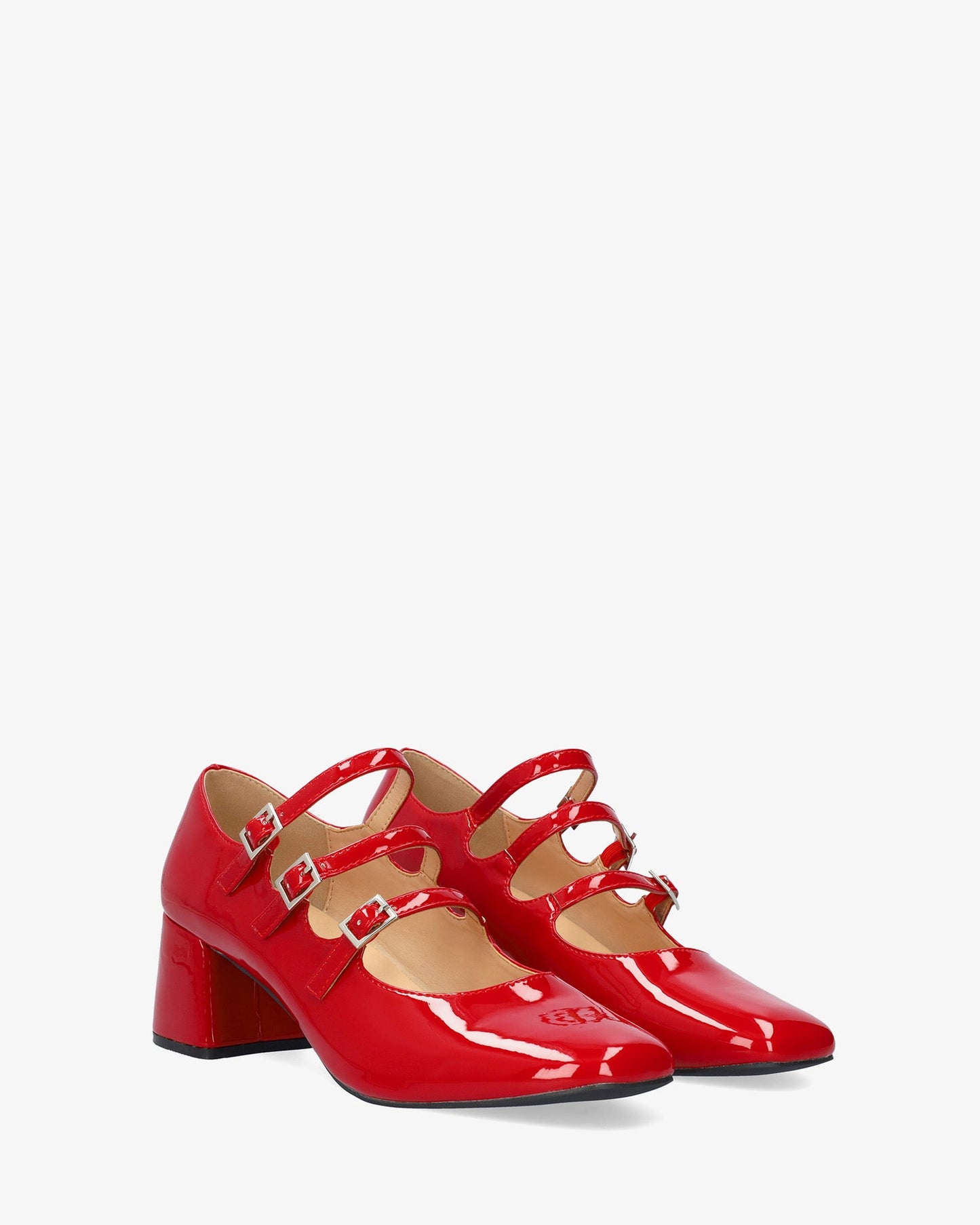 Mary Jane shoes with red patent leather heels