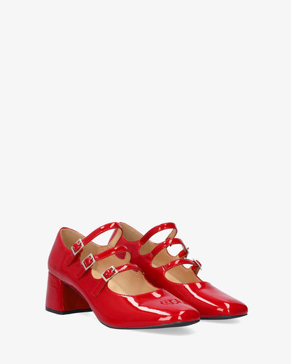 Mary Jane shoes with red patent leather heels