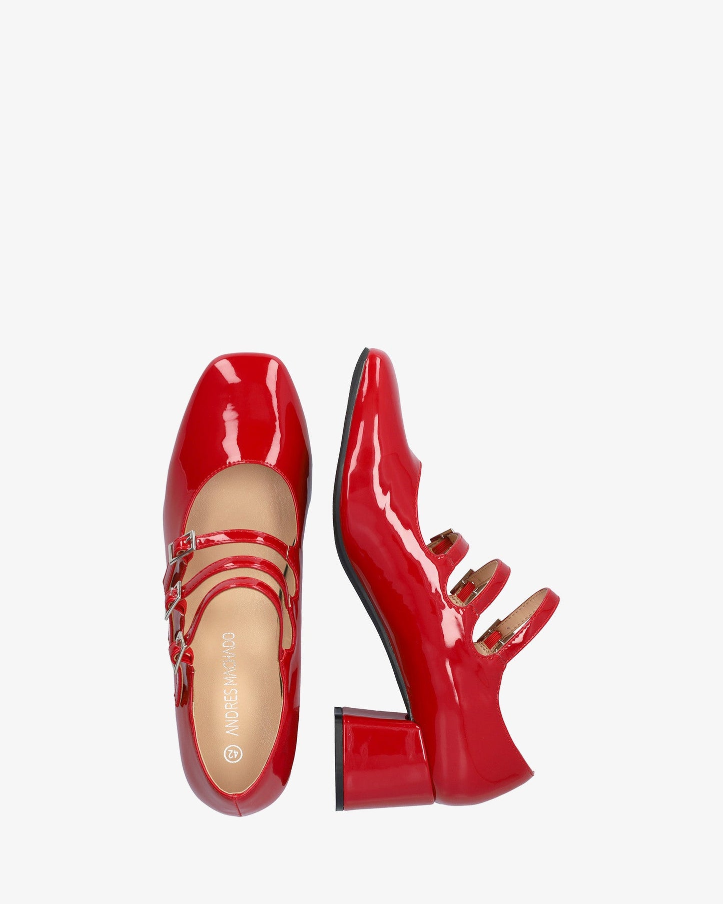 Mary Jane shoes with red patent leather heels