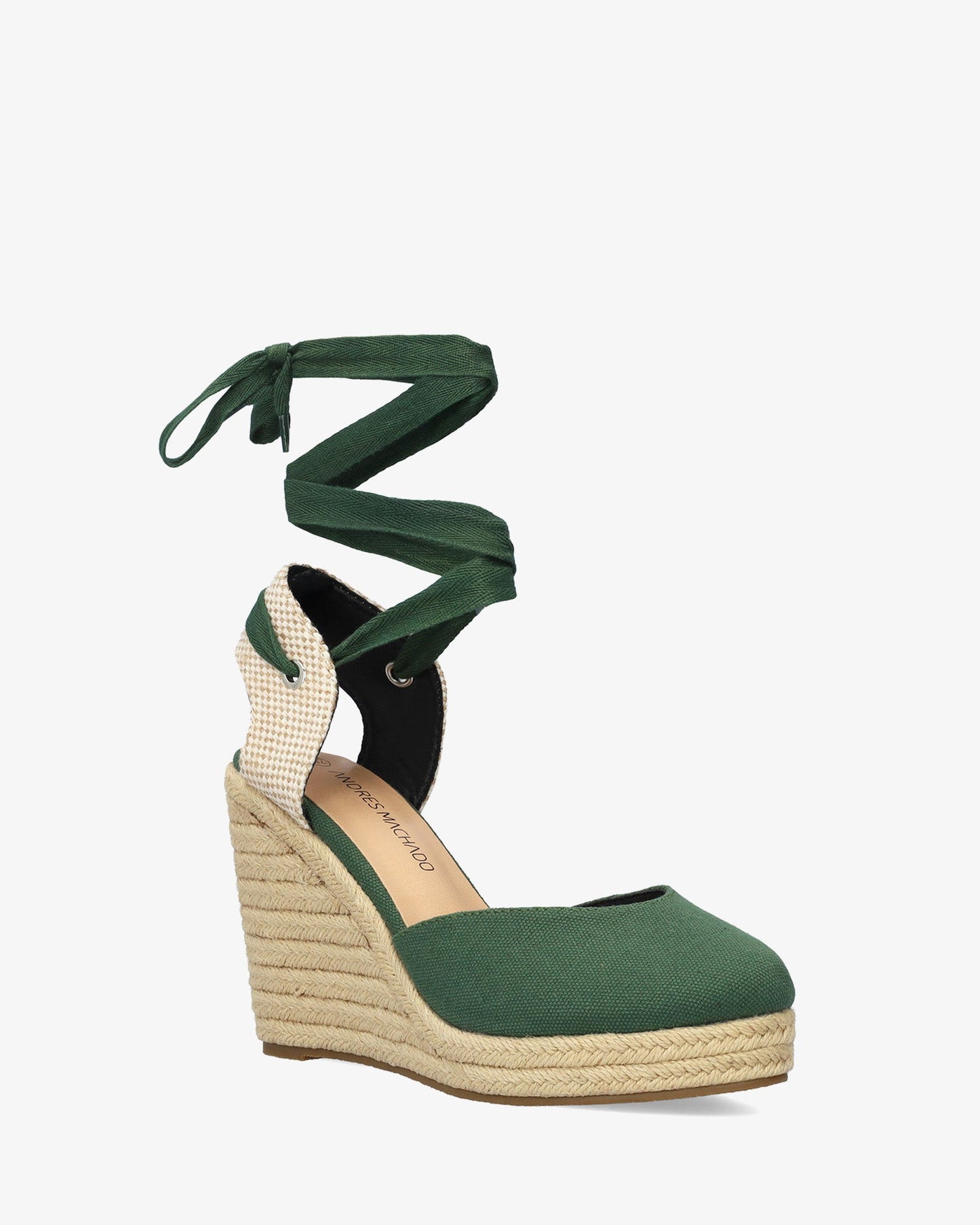 Sandalia de cuña verde con lazada ajustable