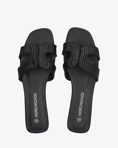 Sandalia plana en rafia negro