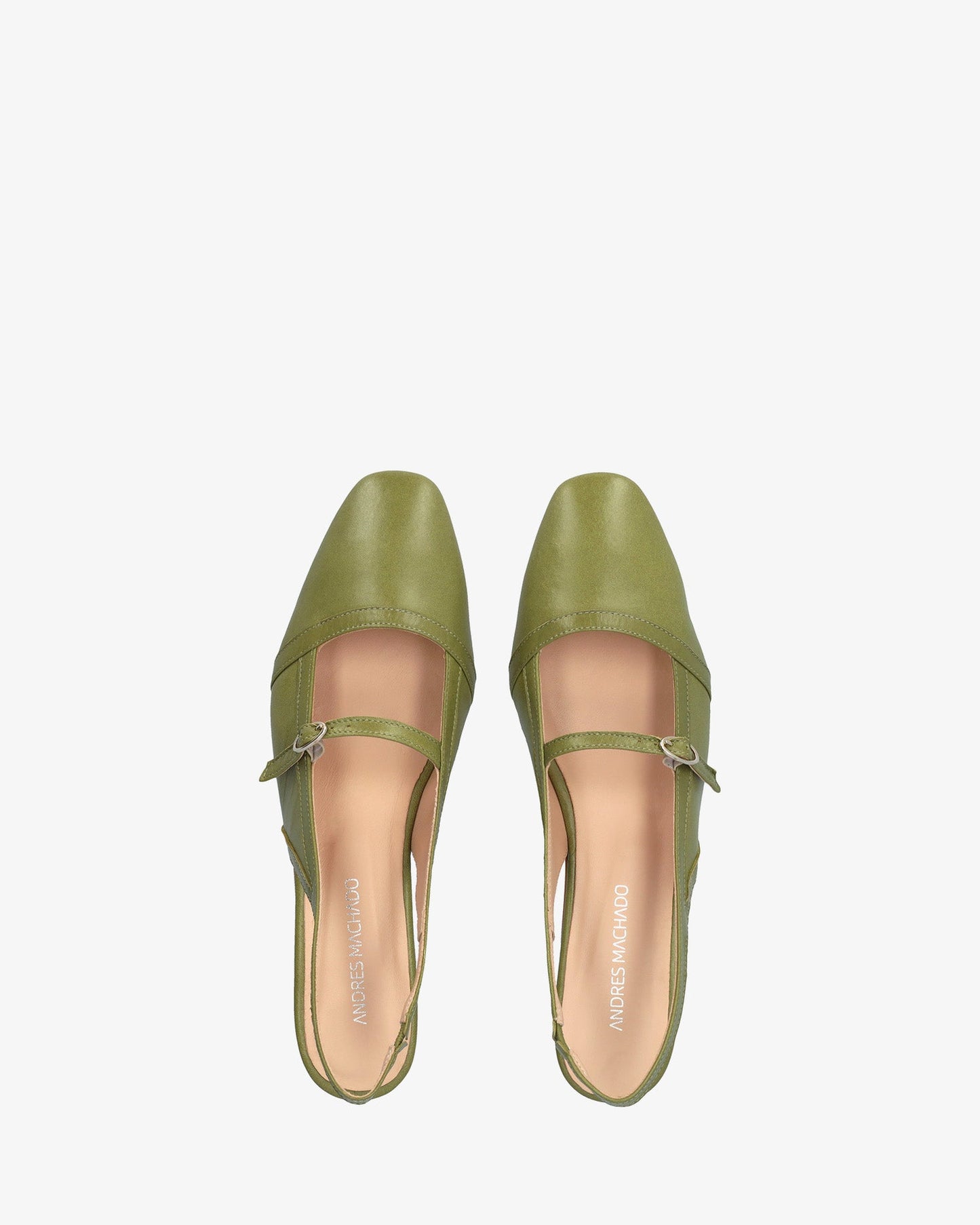 Bailarina plana destalonada en piel verde