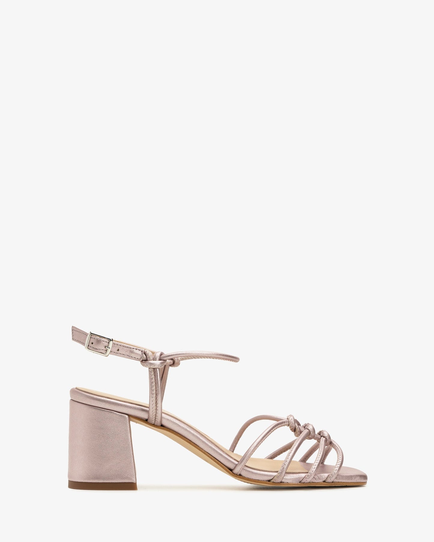 Metallic pink leather knotted sandals