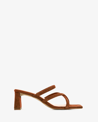 Square toe suede leather heeled mule