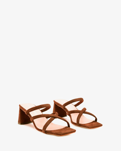 Square toe suede leather heeled mule