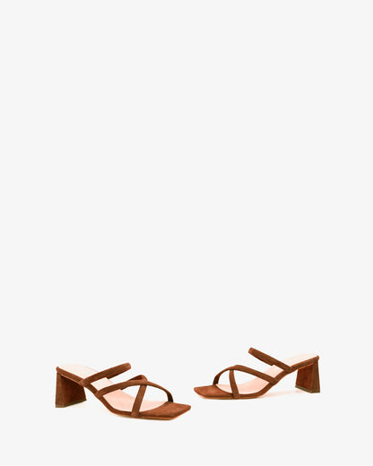 Square toe suede leather heeled mule