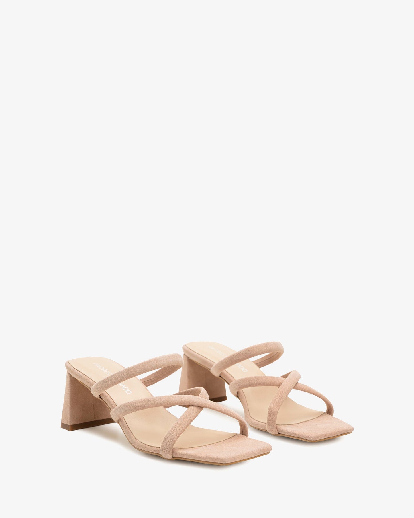 Square-toe beige suede heeled mule