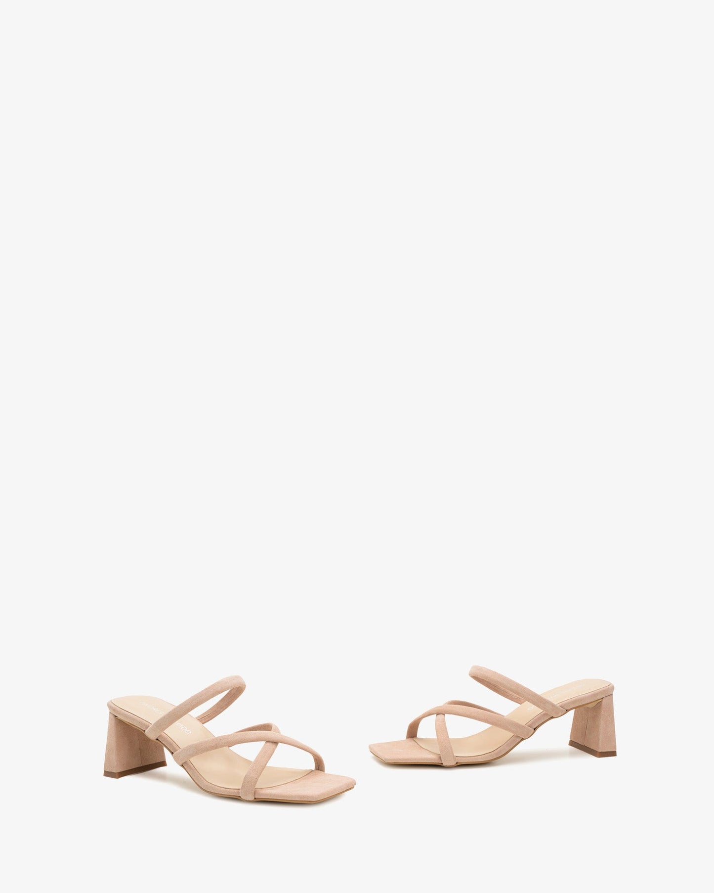 Square-toe beige suede heeled mule
