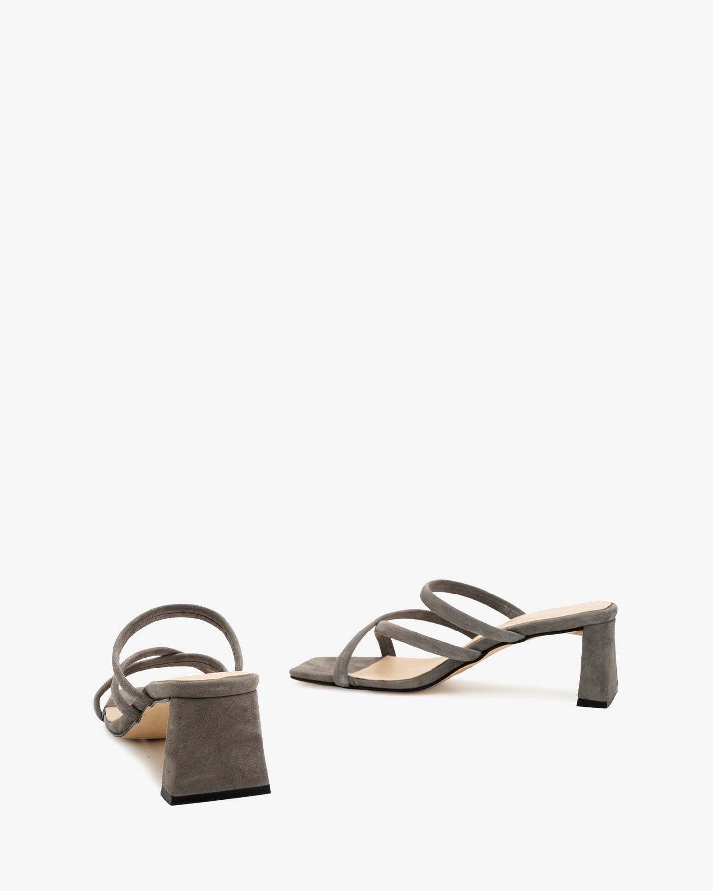 Square-toe grey suede heeled mule