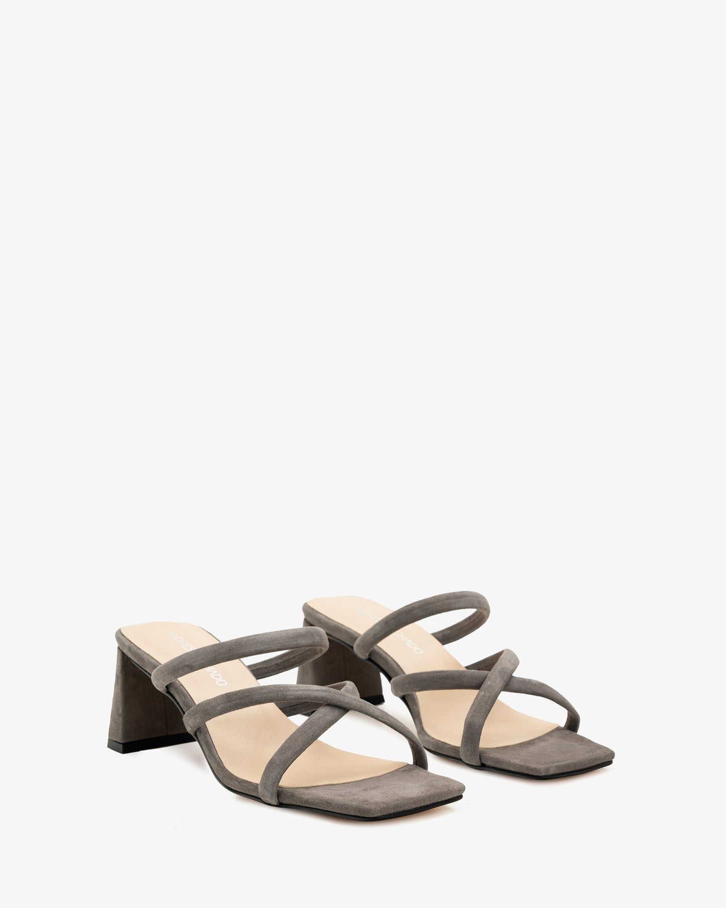 Square-toe grey suede heeled mule