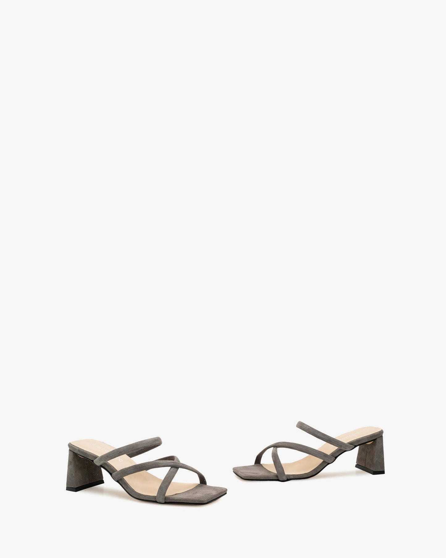 Square-toe grey suede heeled mule