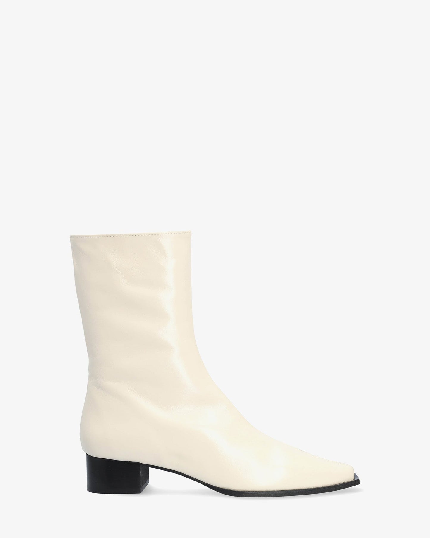 Ice-colored leather ankle boots with heels