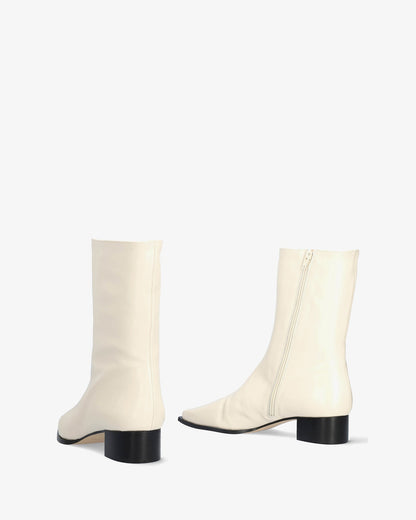 Ice-colored leather ankle boots with heels