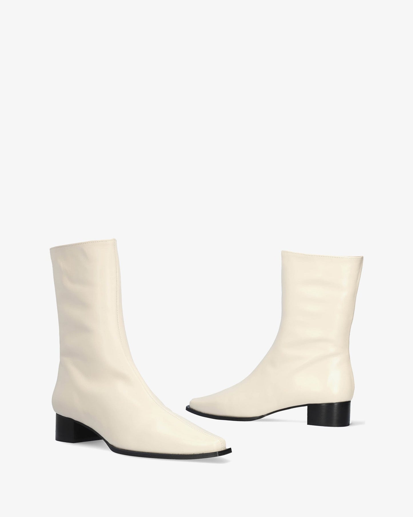 Ice-colored leather ankle boots with heels