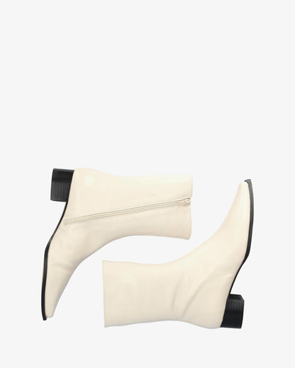 Ice-colored leather ankle boots with heels