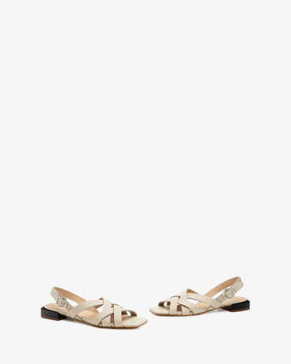 Beige embossed leather sandal
