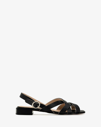 Black embossed leather sandal