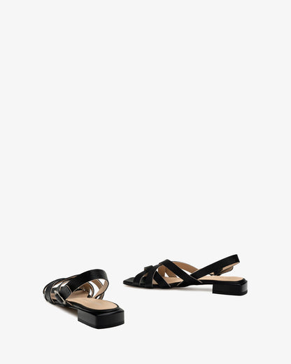 Black embossed leather sandal