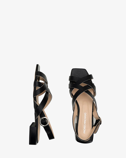 Black embossed leather sandal