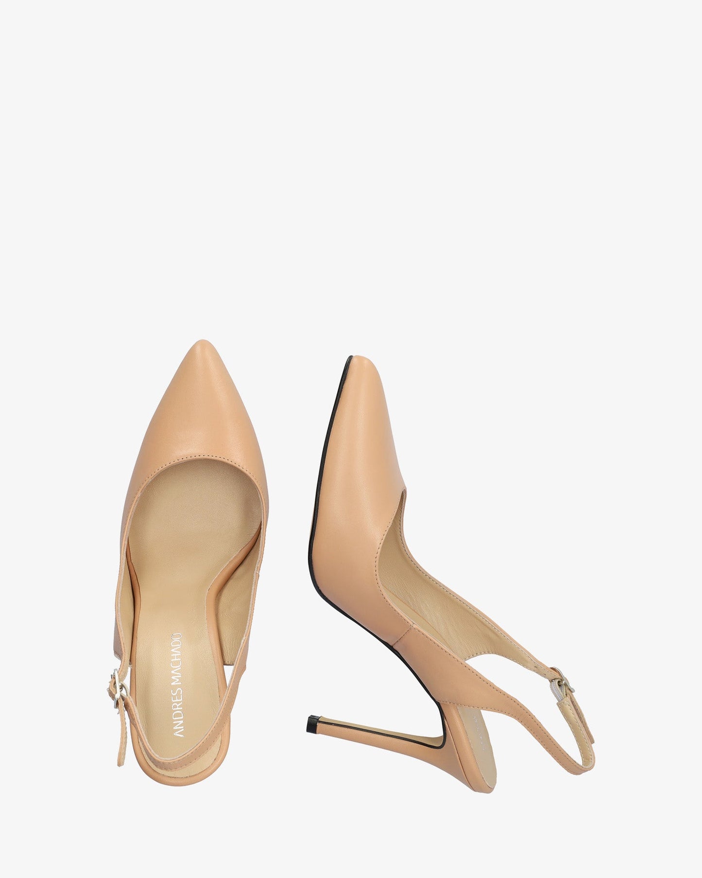 Slingback pump with pointed toe in beige leather
