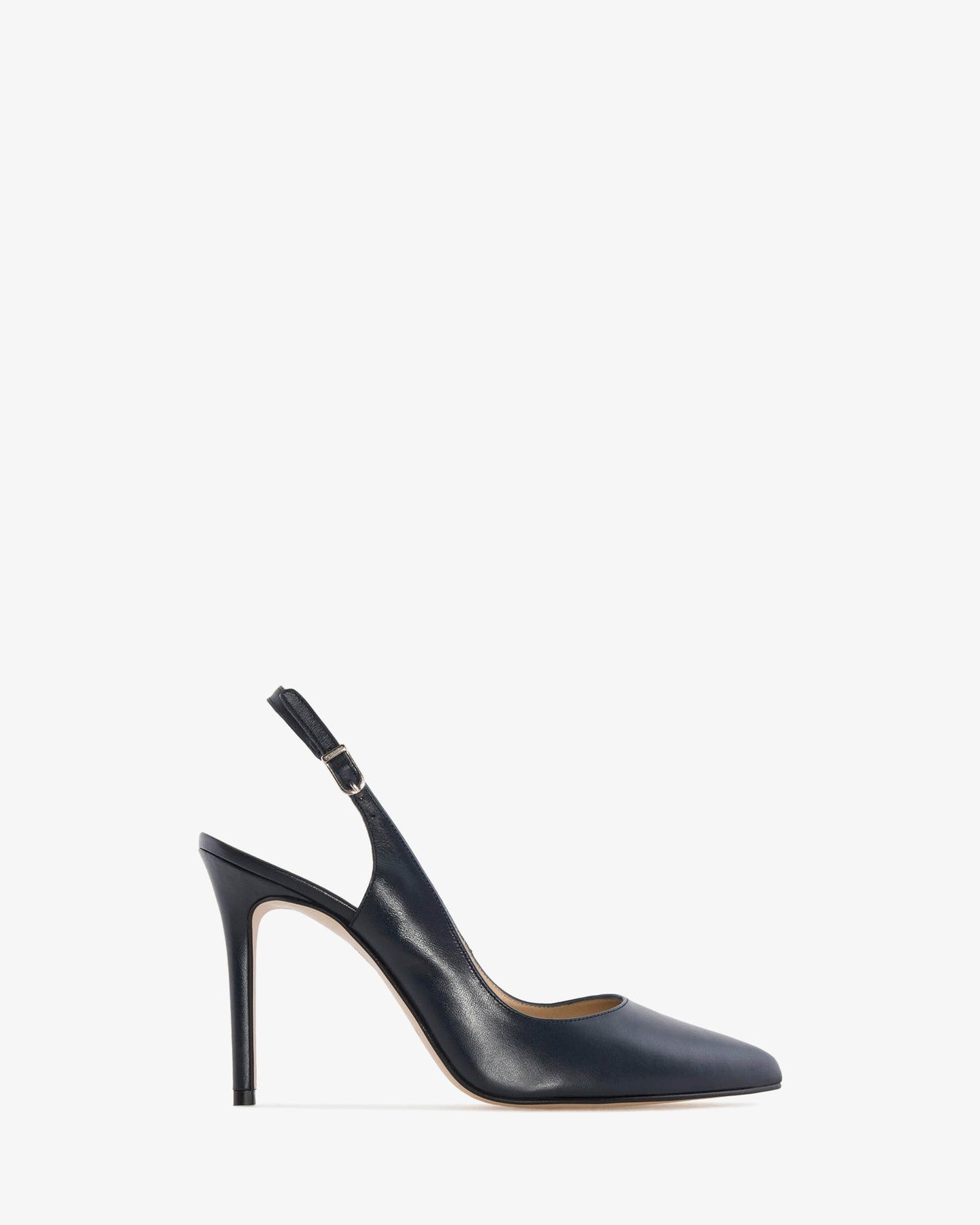 Slingback pump with pointed toe in navy leather
