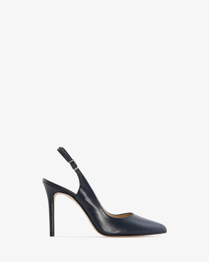 Slingback pump with pointed toe in navy leather