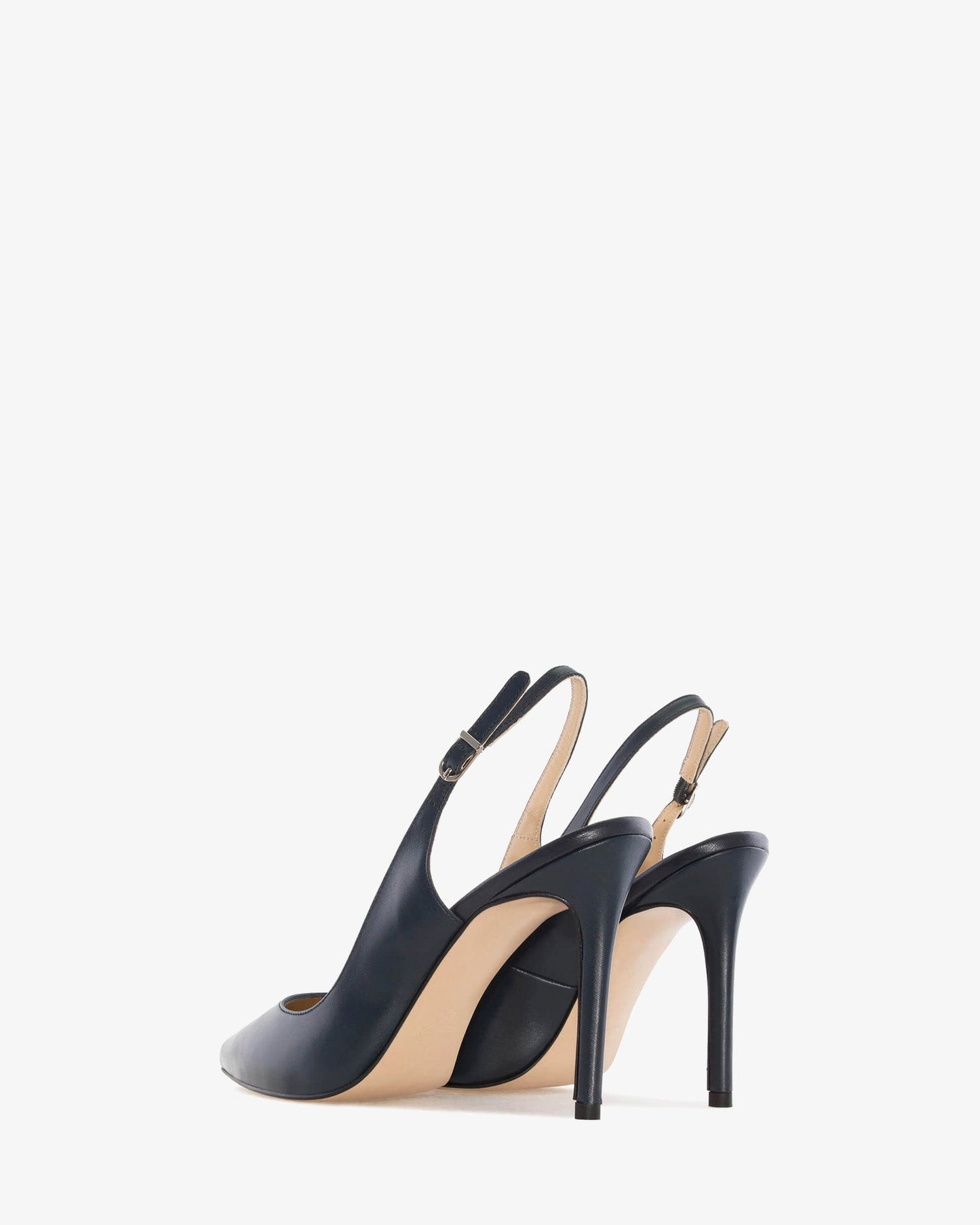 Slingback pump with pointed toe in navy leather