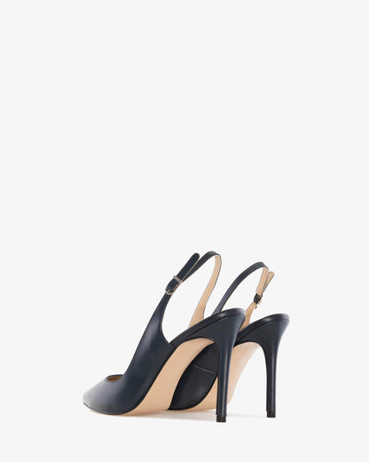 Slingback pump with pointed toe in navy leather