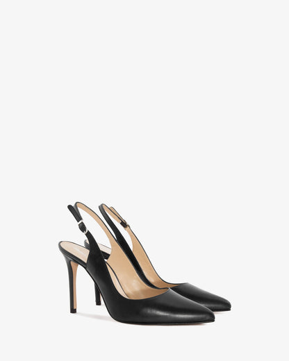 Slingback pump with pointed toe in black leather