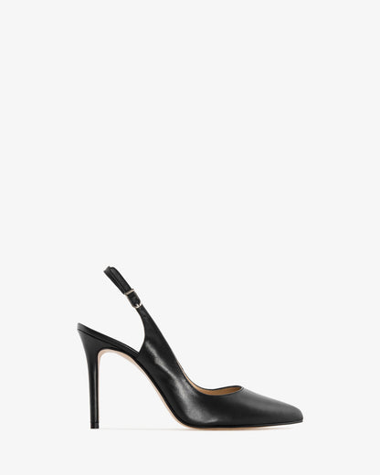 Slingback pump with pointed toe in black leather