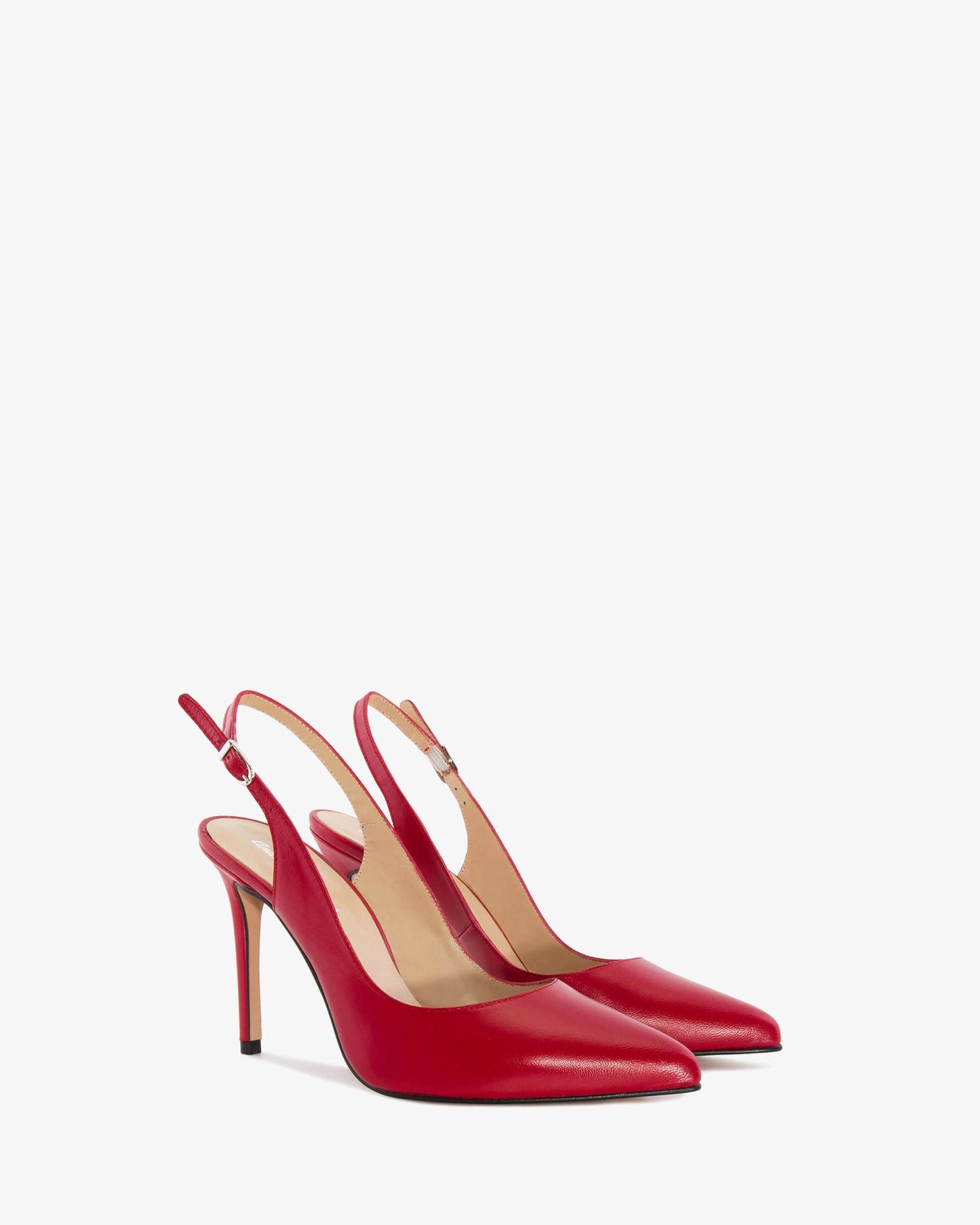 Red leather slingback pump with pointed toe